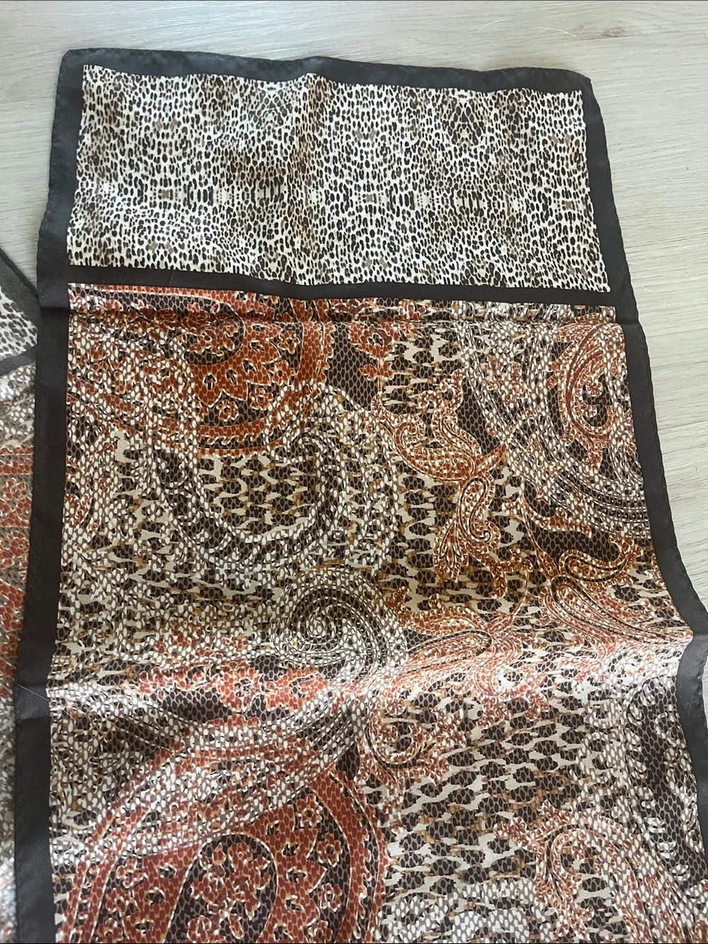 Adrienne Landau Studio Animal Print Paisley Oblong Scarf Wrap Brown Neutral